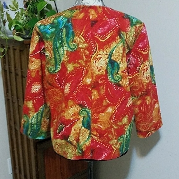 Chico's cropped poppy print jacket / blazer Sz 1 M - Picture 2 of 5